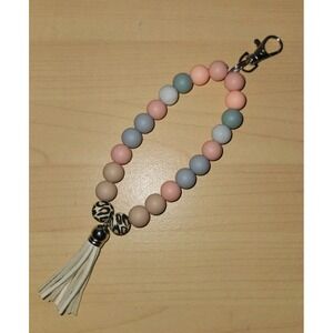 Beaded Handmade Stretchy Key Chain Bracelet Lobster Claw New Beads Tassel Pastel